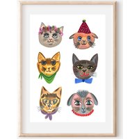 Niedliche Katzen Kunstdruck, A5/A4 Gouache Illustration, Kinderzimmer Schlafzimmer/Büro Kunstdruck von colourinadesign