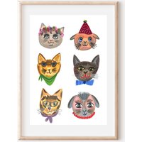 Gouache Katzen Illustration, Poster Fürs Kinderzimmer | A5/A4 von colourinadesign