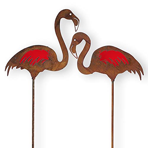 colourliving Gartenstecker Rost Flamingo Figuren 2 Stück Rost Deko Gartenstecker Deko Flamingo von colourliving