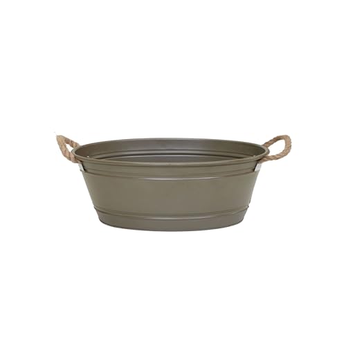 Pflanztopf "Beat" oval aus Metall mit Kordelgriffen | Dekorativer Blumentopf, Übertopf, Pflanzwanne | robust & vielseitig in 4 modernen Farben und verschiedenen Größen (Olive, M 43x30x22cm) von colourliving
