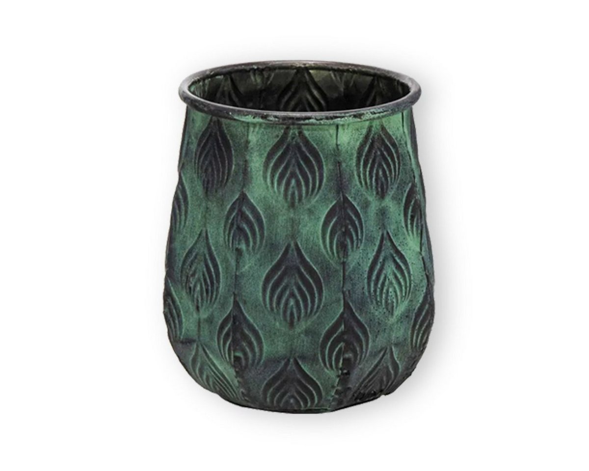 colourliving Blumentopf Pflanztopf Zinktopf Cauldron Serie Green 19cm rund (1 St., 1x Pflanztopf), langlebig, dekorativ, handbemalt von colourliving