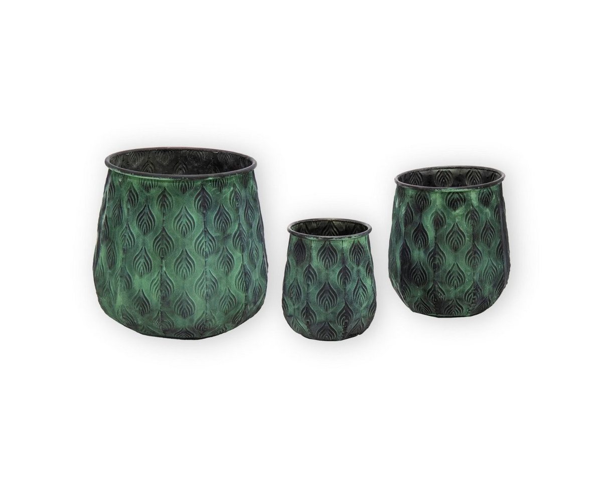 colourliving Blumentopf Pflanztopf Zinktopf Cauldron Serie Green 3er-Set (3 St), langlebig, dekorativ, handbemalt von colourliving