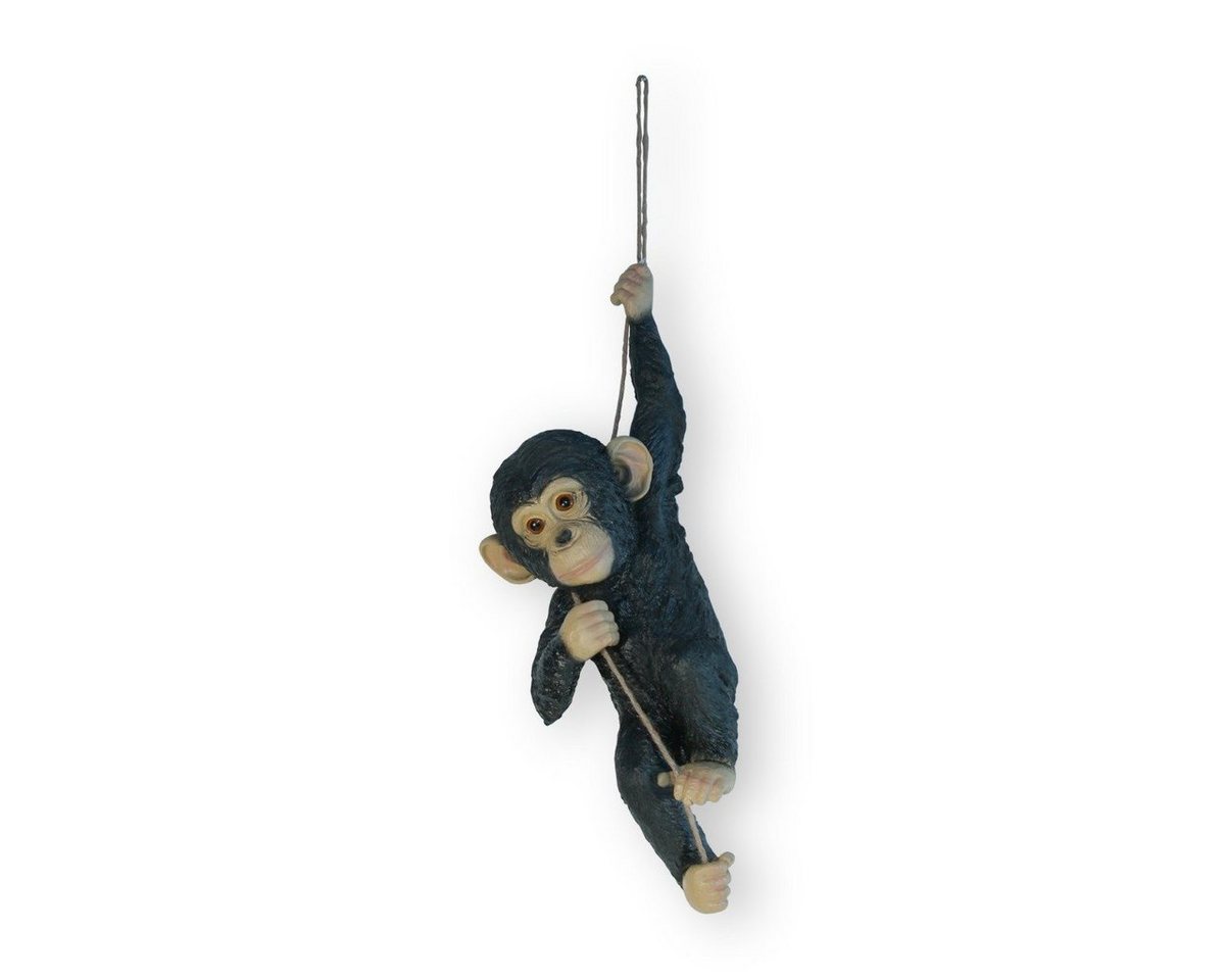colourliving Gartenfigur Affe Figur Deko Figur Affe am Seil Schimpanse, (Wildlife Serie), 54 cm, handbemalt, realistische Darstellung, zum Aufhängen von colourliving