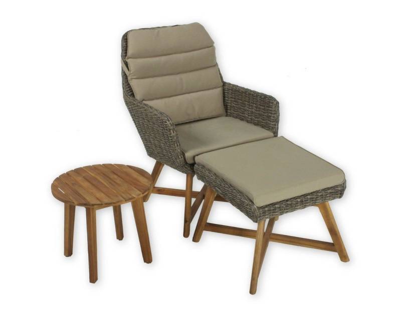 colourliving Gartenlounge-Set Balkon Loungemöbel Rattan Set Sessel Hocker Beistelltisch Farbe coffee, (3-tlg), Auflagen waschbar, robust und solide, bequeme Sitzposition von colourliving