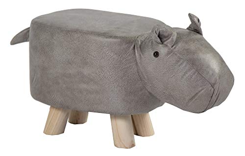 colourliving Kinderhocker Holz Tierhocker Nilpferd Kinderhocker Hocker gepolstert Sitzhocker Hippo (grau) von colourliving