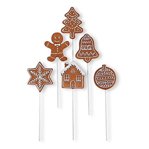 colourliving Lebkuchenfiguren Dekoration Blumenstecker Lebkuchen Stecker 6 TLG. Weihnachtsfiguren klein Lebkuchen Deko von colourliving