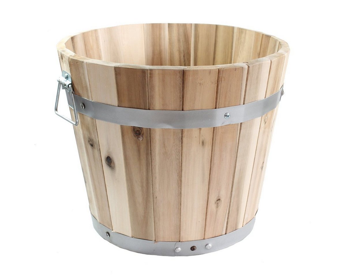 colourliving Pflanzkübel Pflanztopf rund mit Griffen Pflanzkübel aus Holz 33 cm Holzfass optik, sehr robust, mit 2 Tragegriffen, Wasser-Ablaufloch von colourliving