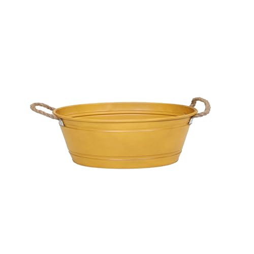 colourliving Pflanztopf Beat oval aus Metall mit Kordelgriffen | Dekorativer Blumentopf, Übertopf, Pflanzwanne | robust & vielseitig in 4 modernen Farben und verschiedenen Größen (Gelb, M 43x30x22cm) von colourliving