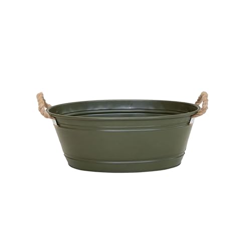 colourliving Pflanztopf Beat oval aus Metall mit Kordelgriffen | Dekorativer Blumentopf, Übertopf, Pflanzwanne | robust & vielseitig in 4 modernen Farben und verschiedenen Größen (Grün, L 52x37x28) von colourliving
