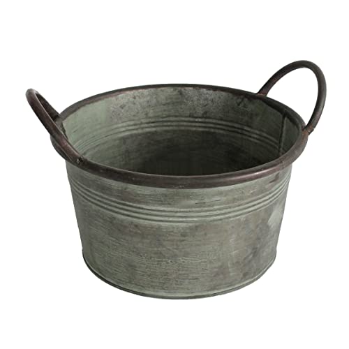 colourliving Pflanztopf Pflanzgefäß Zinktopf Serie Old Green oval oder rund Blumentopf Metall Übertopf (rund, 24x12,5 cm) von colourliving
