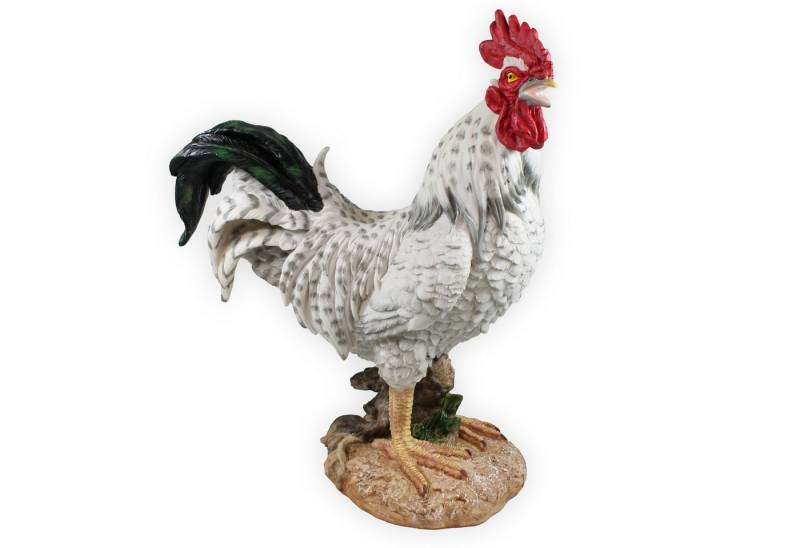 colourliving Tierfigur Deko Hahn Figur 47 cm weiß – detailreiche Gartenfigur aus Polyresin, robust, wetterbeständig & pflegeleicht von colourliving