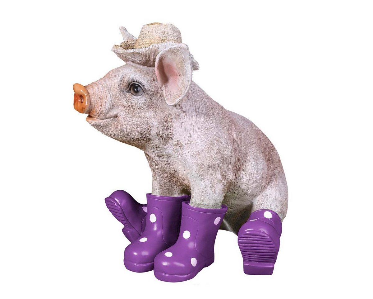 colourliving Tierfigur Deko Schwein Erich mit Hut und Stiefel in lila Schweine Figuren Garten, handbemalt, wetterfest, lebensecht wirkend von colourliving