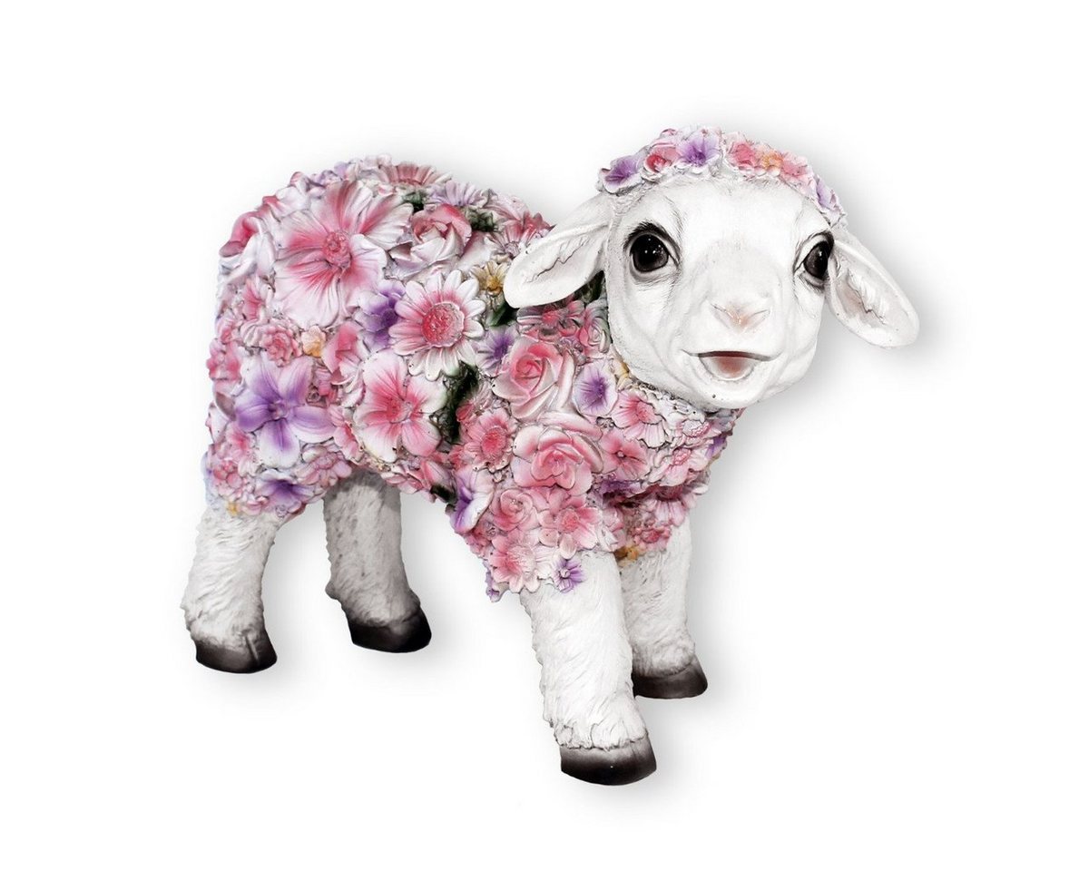 colourliving Tierfigur Lamm Figur stehend Blumenlamm Deko Lämmchen, Handbemalt, Wetterfest, Extrem Detailreich von colourliving