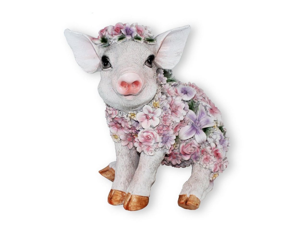 colourliving Tierfigur Schweine Figur sitzend Blumenschwein Deko Ferkel, Handbemalt, Wetterfest, Extrem Detailreich von colourliving