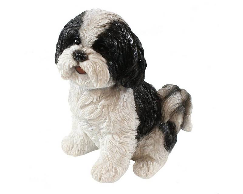 colourliving Tierfigur Tierfigur Hunde Figur Shih Tzu Welpe sitzend weiß-schwarz Dekofigur (1 St), handbemalt, mit Filzplättchen, realistische Darstellung von colourliving