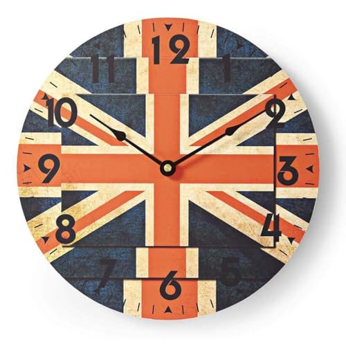 colourliving Union Jack Wanduhr - Runde, Batteriebetriebene Dekouhr im Britischen Design, 30 cm von colourliving