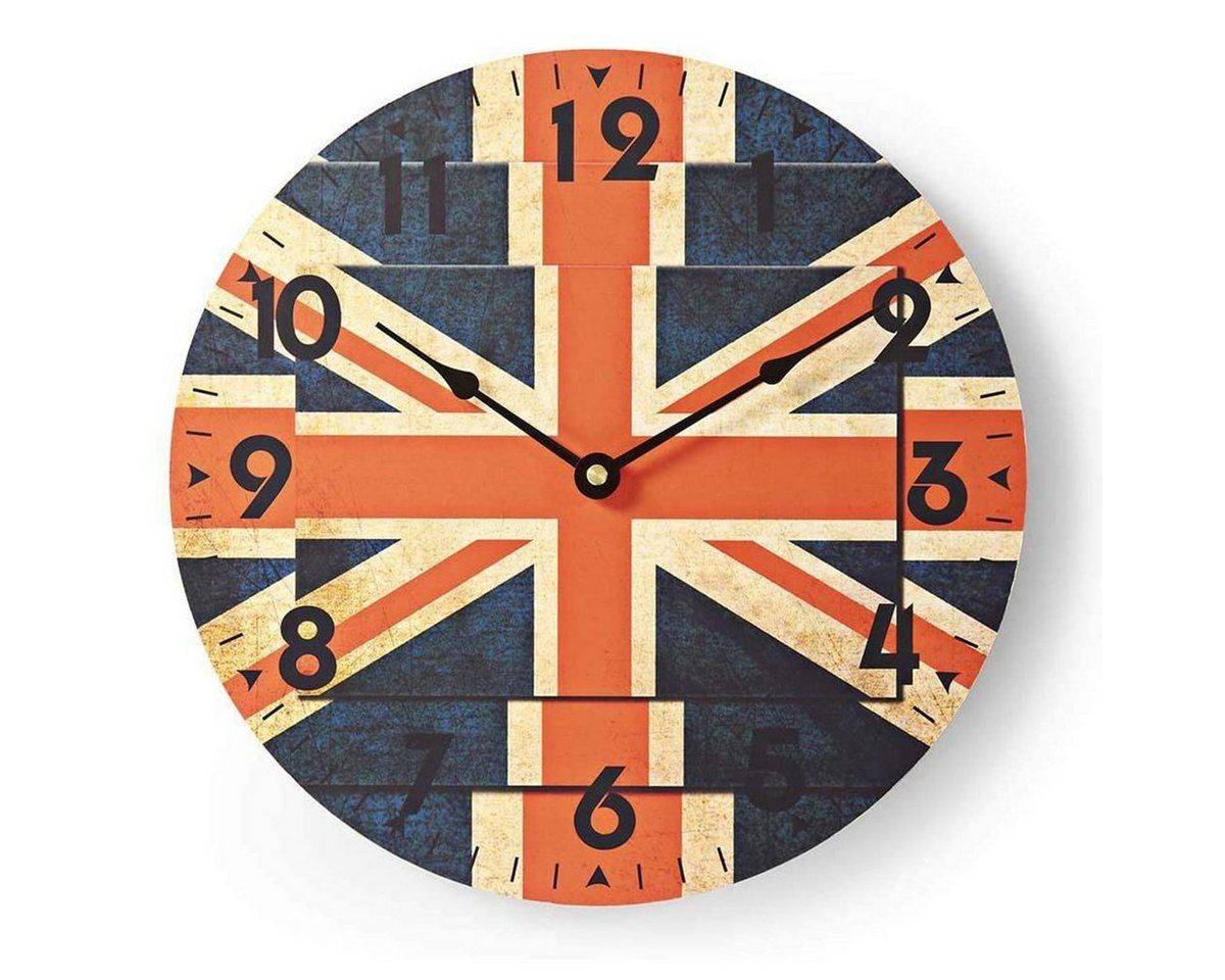 colourliving Wanduhr Union Jack Wanduhr - Runde, Batteriebetriebene Dekouhr im Britischen D (Union Jack, British Style) von colourliving