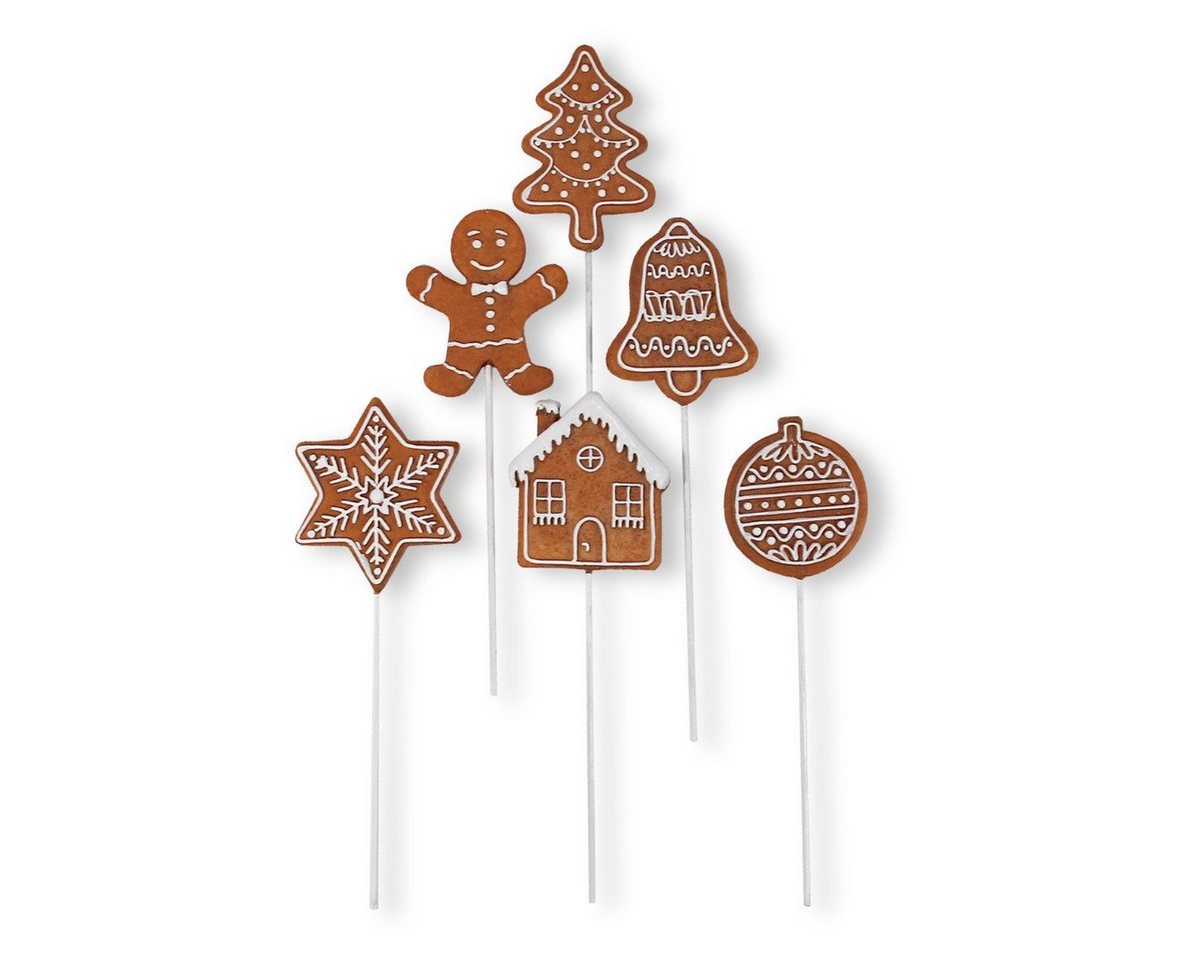 colourliving Weihnachtsfigur Weihnachts Tischdeko Lebkuchen Stecker 6 tlg. (6 tlg), Handbemalt, für Blumenkasten oder Blumentopf geeignet, Weihnachtsdeko von colourliving