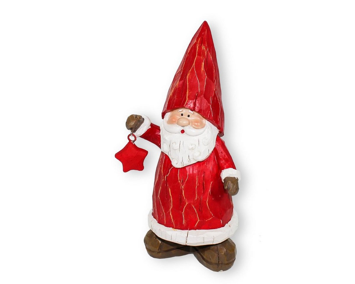 colourliving Weihnachtsfigur Weihnachtsmann Figur mit Stern in Holz-Optik 21cm, Handbemalt, Holzschnittoptik, auch als Fensterdeko geeignet von colourliving