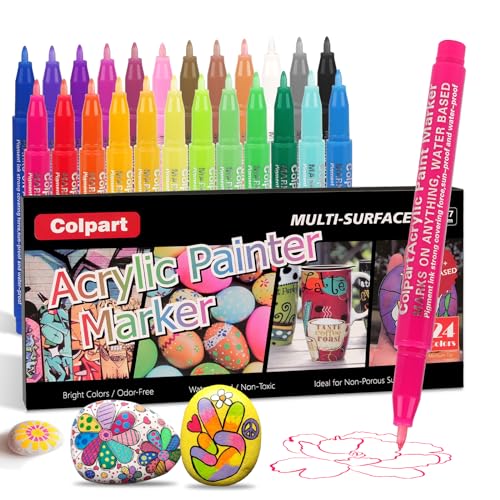 24 Colors Acrylic Paint Markers - Acrylic Paint Pens 0.7mm Extra Fine Tip Paint Pens Paint Markers for Rock Painting,Wood, Canvas, Stone,Glass, Ceramic Surfaces, DIY Crafts Making Art Supplies von colpart