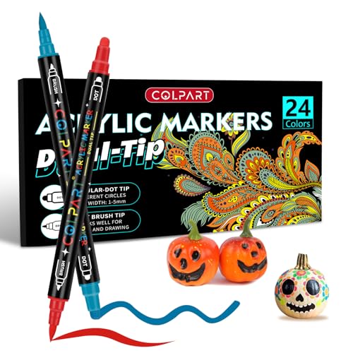 Acrylstifte für Steine wasserfest-48 Spitzen 24Farben Steine Bemalen Acrylfarben stifte Acrylic PaintPermanent Marker Stift Für Kunststoff Glas Holz Keramik Metall Reifen Leinwand. von colpart
