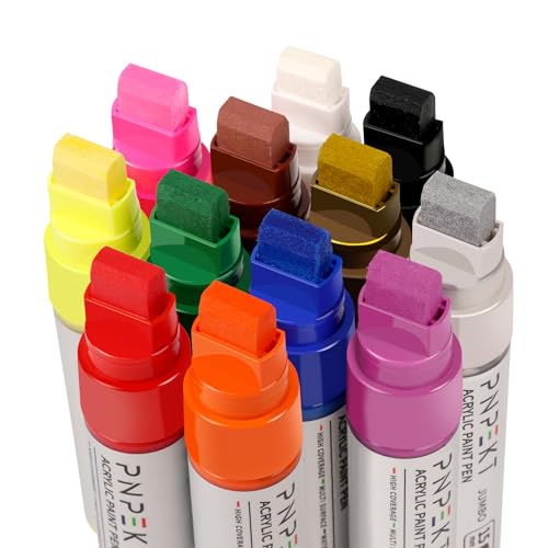 colpart Acryl Paint Markers - 15mm Filzspitze 12 Farbe Markers Acrylstift wasserfest für Steine Water Based Paint Pens For Rock Painting，Wood, Rock,Plastic von colpart