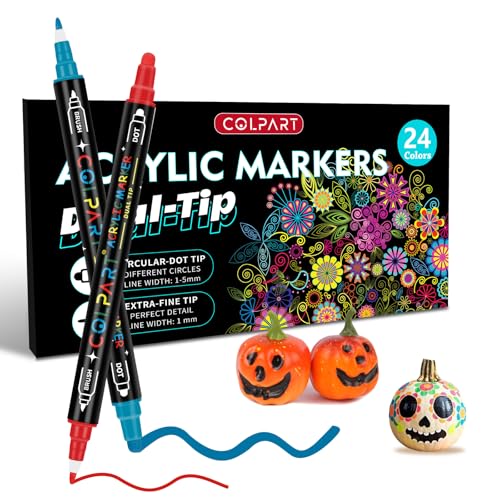 colpart Acrylstifte für Steine wasserfest-48 Spitzen 24 Farben Steine Ostereier zum Bemalen Acrylic PaintPermanent Marker Stift Für Kunststoff Glas Holz Keramik Metall Reifen Leinwand. von colpart