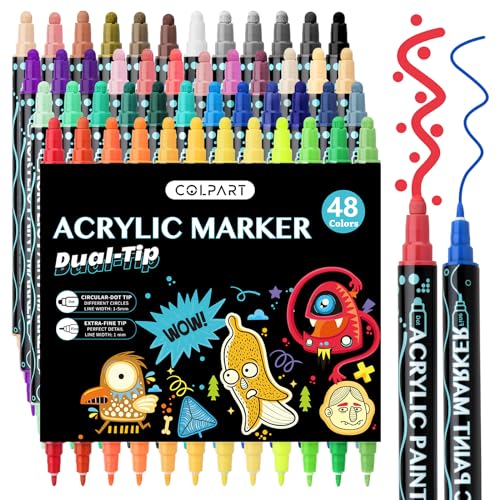 colpart Acrylstifte für Steine wasserfest-96 Spitzen-48 Farben Steine Bemalen Acrylic PaintPermanent Marker Stift ostereier zum bemalen Für Kunststoff Glas Holz Keramik Metall Reifen Leinwand. von colpart