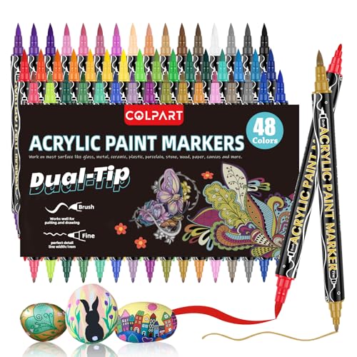 colpart Acrylstifte für Steine wasserfest-96 Spitzen 48 Farben Steine Ostereier zum Bemalen Doppelendige Acrylic PaintPermanent Marker Stift Für Kunststoff Glas Holz Keramik Metall Reifen Leinwand. von colpart