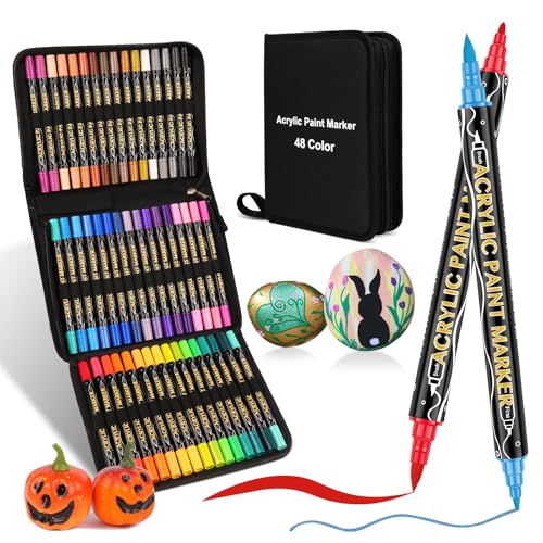 colpart Acrylstifte für Steine wasserfest-48Bagtype ostereier zum bemalen Doppelendige Acrylic PaintPermanent Marker Stift Für Kunststoff Glas Holz Keramik Metall Reifen Leinwand. von colpart