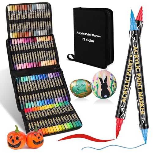 colpart Acrylstifte für Steine wasserfest-72Bagtype-ostereier zum bemalen Doppelendige Acrylic PaintPermanent Marker Stift Für Kunststoff Glas Holz Keramik Metall Reifen Leinwand. von colpart