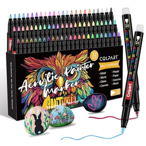 colpart Acrylstifte für Steine wasserfest Extra feine Acrylmalstifte 72 Farben Acrylfarbenstifte für das Malen auf Steinen, Holz, Leinwand, Stein, Glas und Keramikoberflächen. von colpart