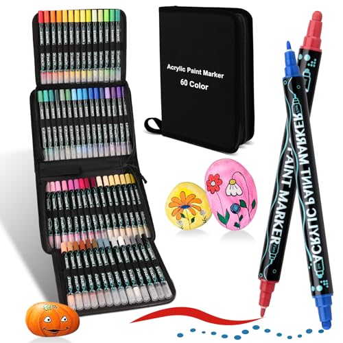 colpart Acrylstifte für Steine wasserfest-Steine Ostereier zum Bemalen Doppelendige Acrylic PaintPermanent Marker Stift Für Kunststoff Glas Holz Keramik Metall Reifen Leinwand.-60BagtypeSet von colpart