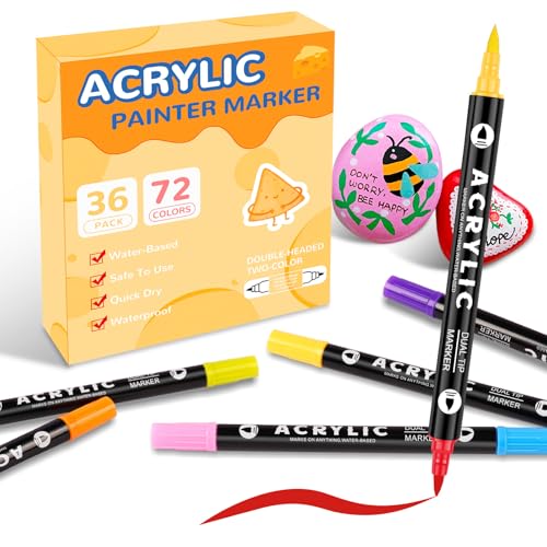 colpart Dual-Tip 72Color Set Acrylstifte für Steine wasserfest-Ostereier zum Bemalen Doppelendige Acrylic Paint Permanent Marker Stift Für Eier Färben Kunststoff Glas Holz Keramik Metall Leinwand von colpart