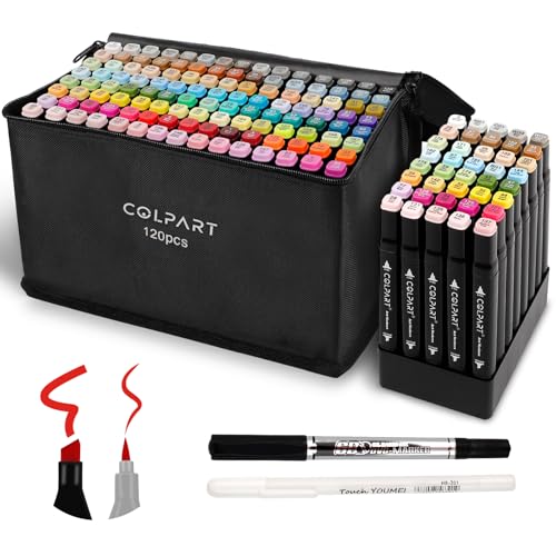 colpart120+2Farben Alkohol Marker Brush Tip Set Filzstifte Permanenter für Manga, Design, Malerei, Zeichnung, Twin Marker Stifte zum Zeichnen und Malen für Erwachsene von colpart