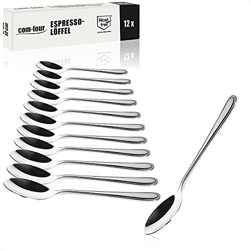 COM-FOUR® 12x Espressolöffel aus rostfreiem Stahl - stilvolles Tafelbesteck im schlichten Design - Teelöffel - Dessertlöffel - Teeservice (12 Stück - Espresso Löffel 12cm) von com-four