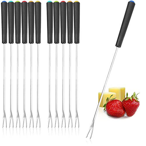 COM-FOUR® 12x Fondue Gabeln aus rostfreiem Edelstahl 430 - Fonduebesteck mit 6 Farben - Fonduespieße mit Kunststoffgriff - spülmaschinengeeignet (12-teilig - Kunststoffgriff) von com-four