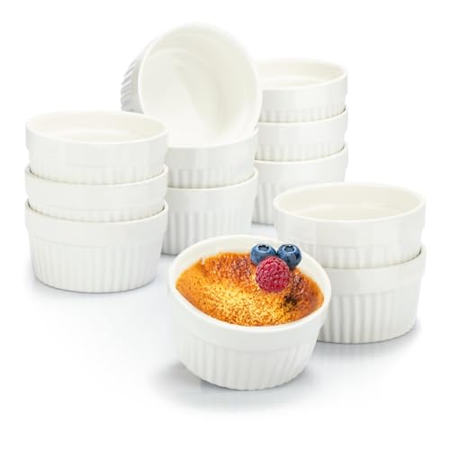 COM-FOUR® 12x Soufflé Förmchen - Creme Brulee Schälchen aus Keramik - Ofenfeste Förmchen - Dessertschale und Pastetenförmchen für z.B. Ragout Fin - je 200 ml - in weiß von com-four