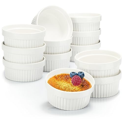 COM-FOUR® 12x Soufflé Förmchen Ø 11 cm - je 270 ml - Creme Brulee Schälchen aus Keramik - Ofenfeste Förmchen - Dessertschale und Pastetenförmchen für z.B. Ragout Fin - in weiß von com-four