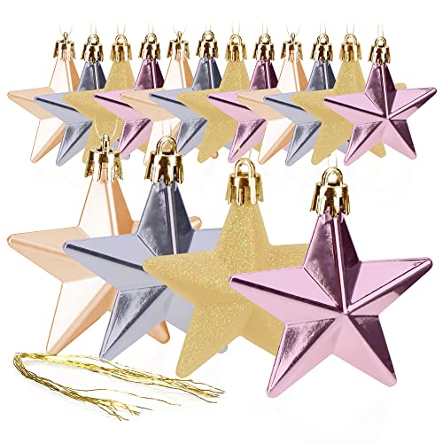 COM-FOUR® 16x bruchfeste Sternaufhänger - Christbaumschmuck in Sternform - dekorativer Weihnachtsschmuck - Tannenbaumkugeln in 4 Designs - Weihnachtsdekoration von com-four