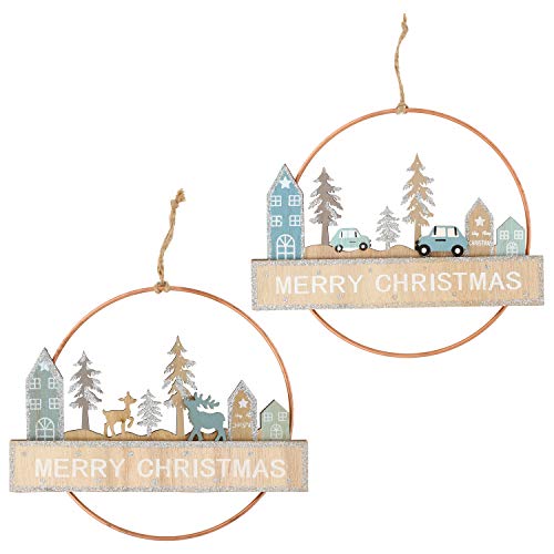 COM-FOUR® 2X Holzanhänger für die Weihnachtsdekoration 15 x 17 cm - Holzverzierung zum Aufhängen an Türen und Fenstern [Motivauswahl variiert] (2 Stück - Glitzer) von com-four