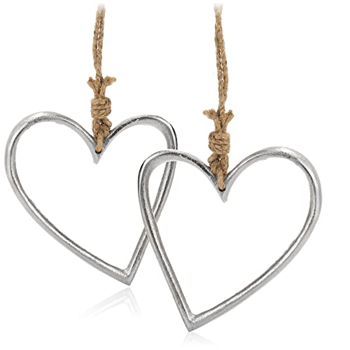 COM-FOUR® 2X Metallanhänger für den Weihnachtsbaum - Christbaumschmuck aus Metall in Herz-Form - rustikale Weihnachtsdeko (2 Stück - Herz groß) von com-four