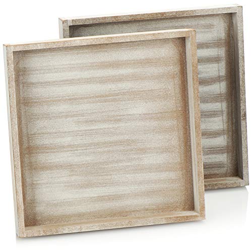 COM-FOUR® 2X Serviertablett aus Holz - Vintage Tablett in weiß gekalkter Optik - Shabby Chic Holztablett - alltagstauglich und prima Deko (25x25 + 25x25) von com-four