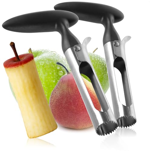 COM-FOUR® 2x Apfelausstecher aus rostfreiem Edelstahl 430 mit Kunststoff-Griff - praktischer Kernausstecher - Apfelentkernen (02 Stück - Apfelentkerner - schwarz) von com-four