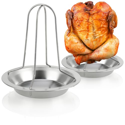 COM-FOUR® 2x BBQ Hähnchenbräter für perfekte Grillhähnchen, Geflügelhalter zum Garen von Brathähnchen und Broiler, Auffangschale für tropfendes Fett (2 Stück - Hähnchengrill) von com-four