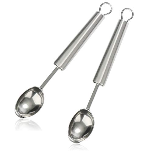 COM-FOUR® 2x Eisportionierer, Eislöffel aus rostfreiem Stahl, Löffel zum Auslösen und Portionieren von Speiseeis, Teig, Obst und anderen Köstlichkeiten (2x silberfarben) von com-four