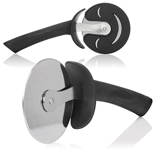 COM-FOUR® 2x Pizzaschneider - Pizzaroller, Pizzarad - Pizza Cutter aus Edelstahl, stabiler Griff und Schutzkappe, Schwarz (02 Stück - Pizzaschneider - schwarz) von com-four