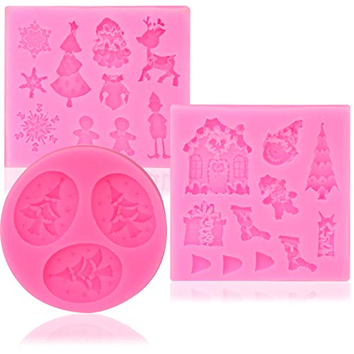 COM-FOUR® 3-teiliges Set Silikonformen "Weihnachten" - für Schokolade, Marzipan und Fondant - professionelle Tortendeko einfach selbst gemacht (03 Stück - Weihnachten Mix) von com-four