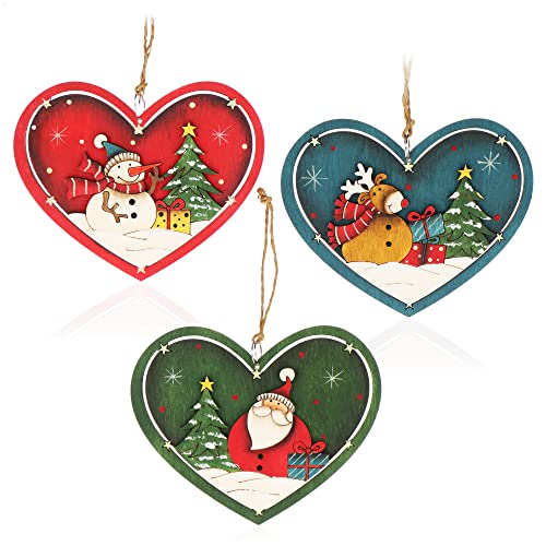 com-four® 3X Holzanhänger für den Weihnachtsbaum - Christbaumschmuck aus Holz - Holzverzierung Weihnachtsdeko mit DREI Motiven von com-four