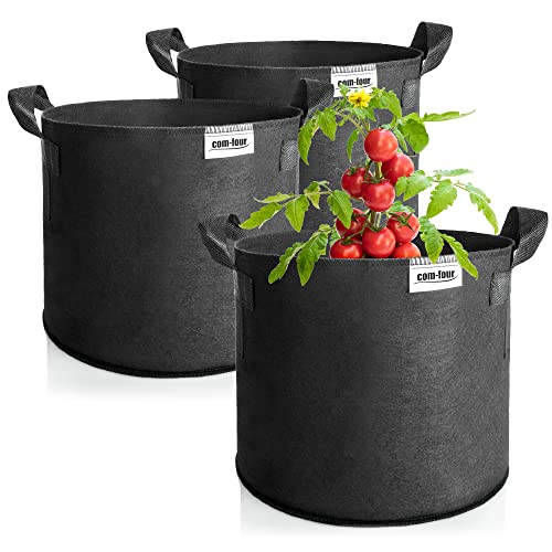 com-four® 3X Pflanzsack je 60 L für Kartoffeln - Tomaten-Kübel mit Griffen - Pflanztasche - Pflanztopf Tomaten - Pflanzenschutzsack (60 L - 3 Stück) von com-four